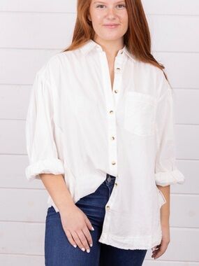 Free People Ivory Button-Down Relaxed Shirt